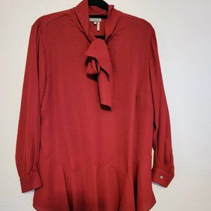 Vince Camuto Brick Red Bow Tie Collar Blouse 1X